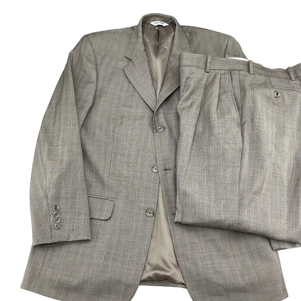 Linea Uomo Suit Men 40R 34Wx28L Brown Blue Stripe Super 100s Wool Classic Career
